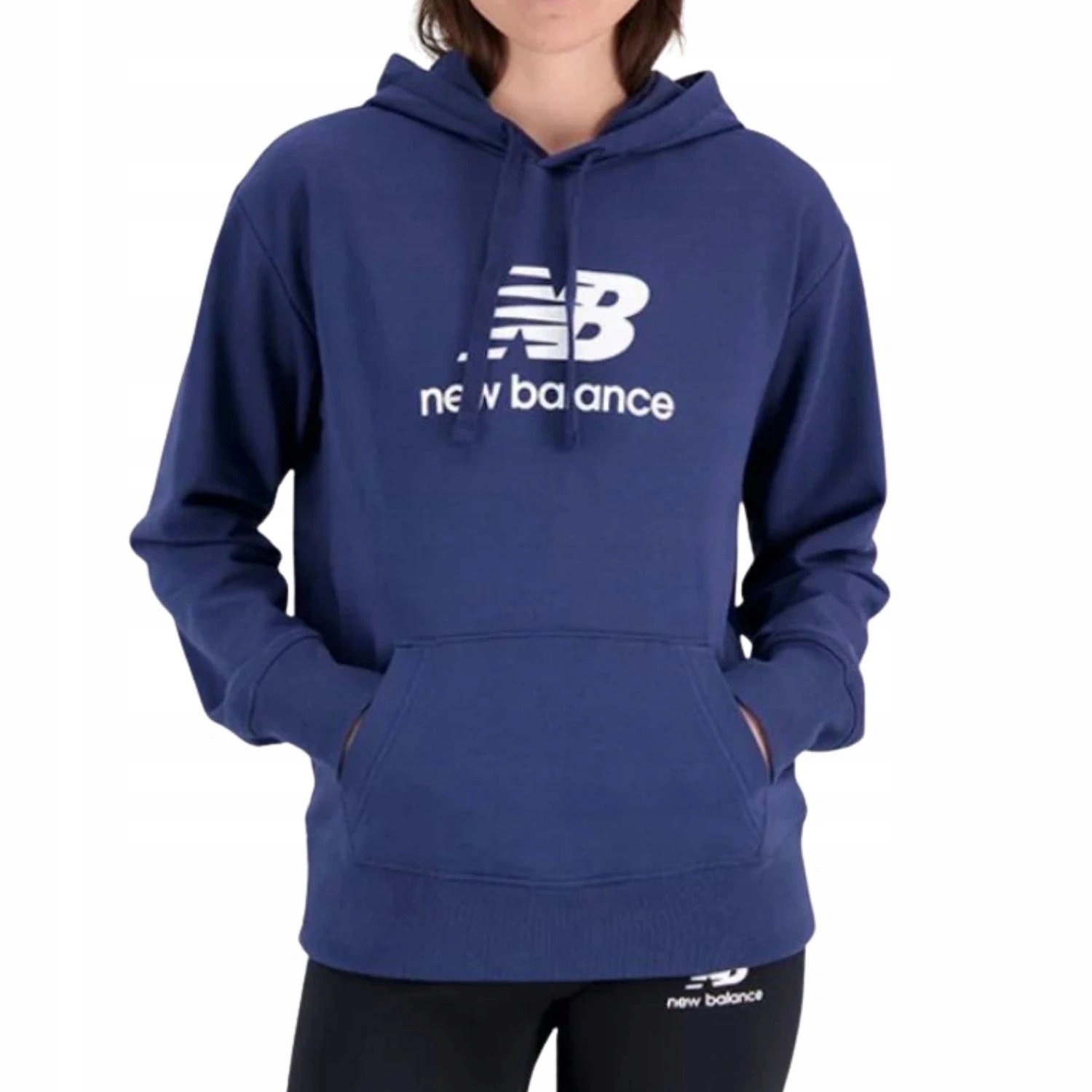 Mikina New Balance s kapucí, bavlněná, tmavě modrá, tepláková, vel. S