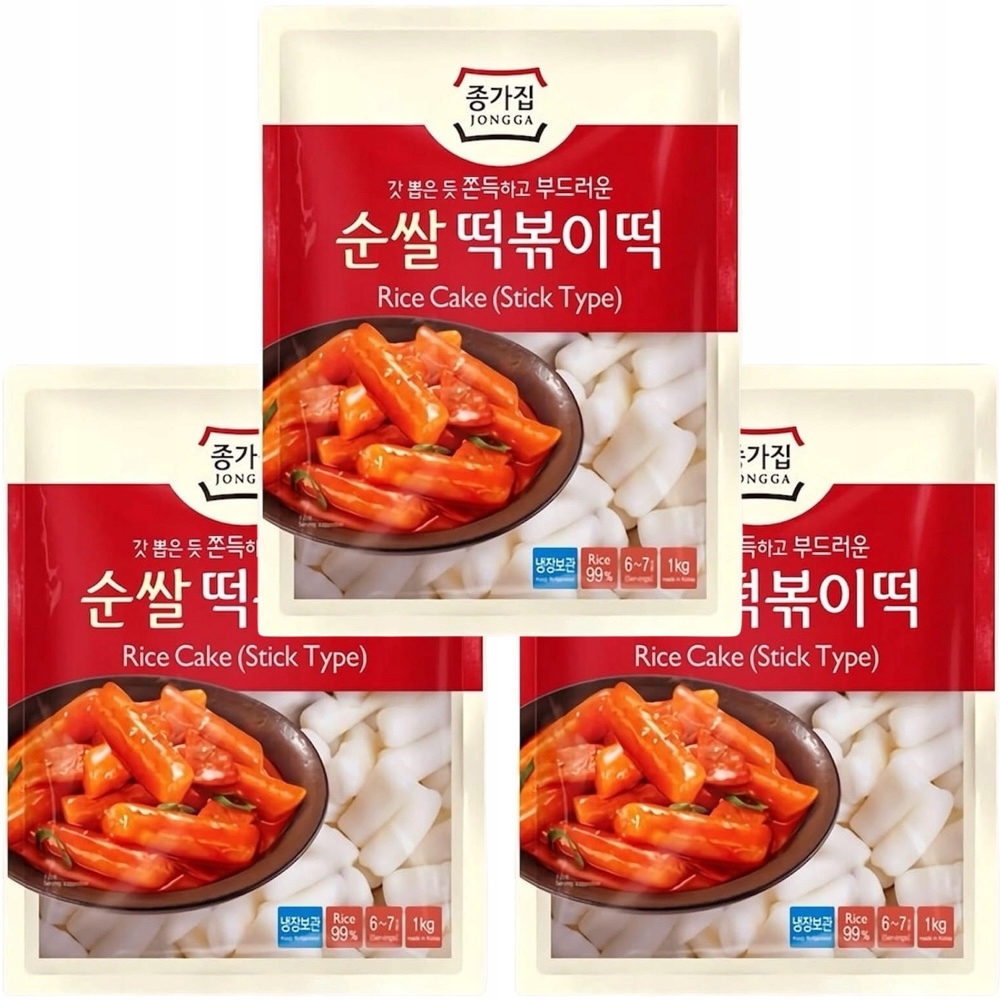 3x Kluski Ryżowe Koreańskie Korean Tteokbokki Topokki Rurki Stic 1kg Jongga