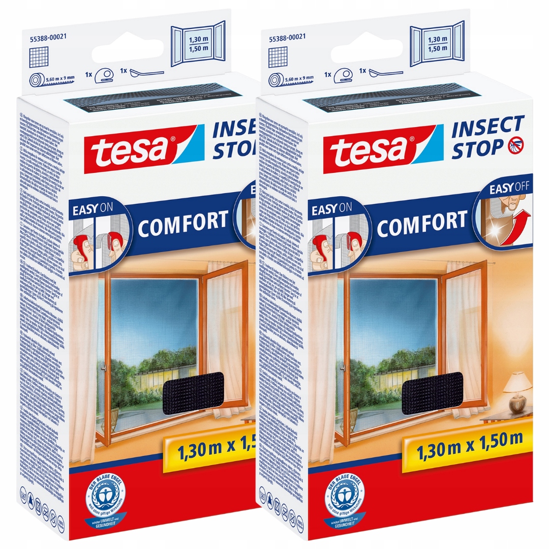 Tesa Moskitiera okienna Siatka na okno taśmę rzepową czarna 1,3x1,5m x2