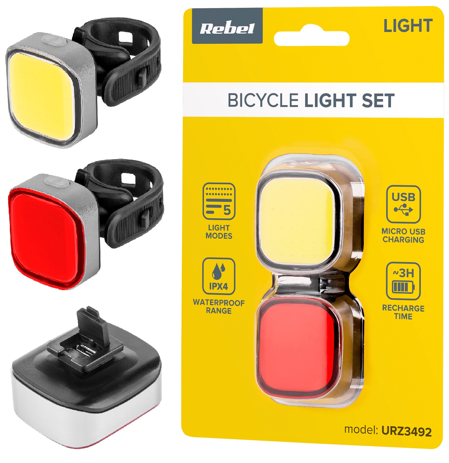 

Lampka rowerowa tylna przednia Led Usb 2 szt Rebel