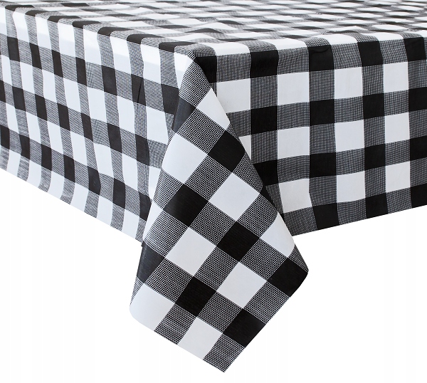 OBRUS FOLIOWY BIAŁO - CZARNA KRATKA AŻ 137x274 CM