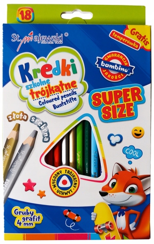 Kredki Szkolne Trójkątne Super Size 18 Kol. + Tem