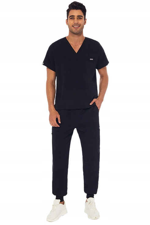 Komplet Medyczny Męski Scrub Uniform Różne Kolory, Czarny, Rozmiar M