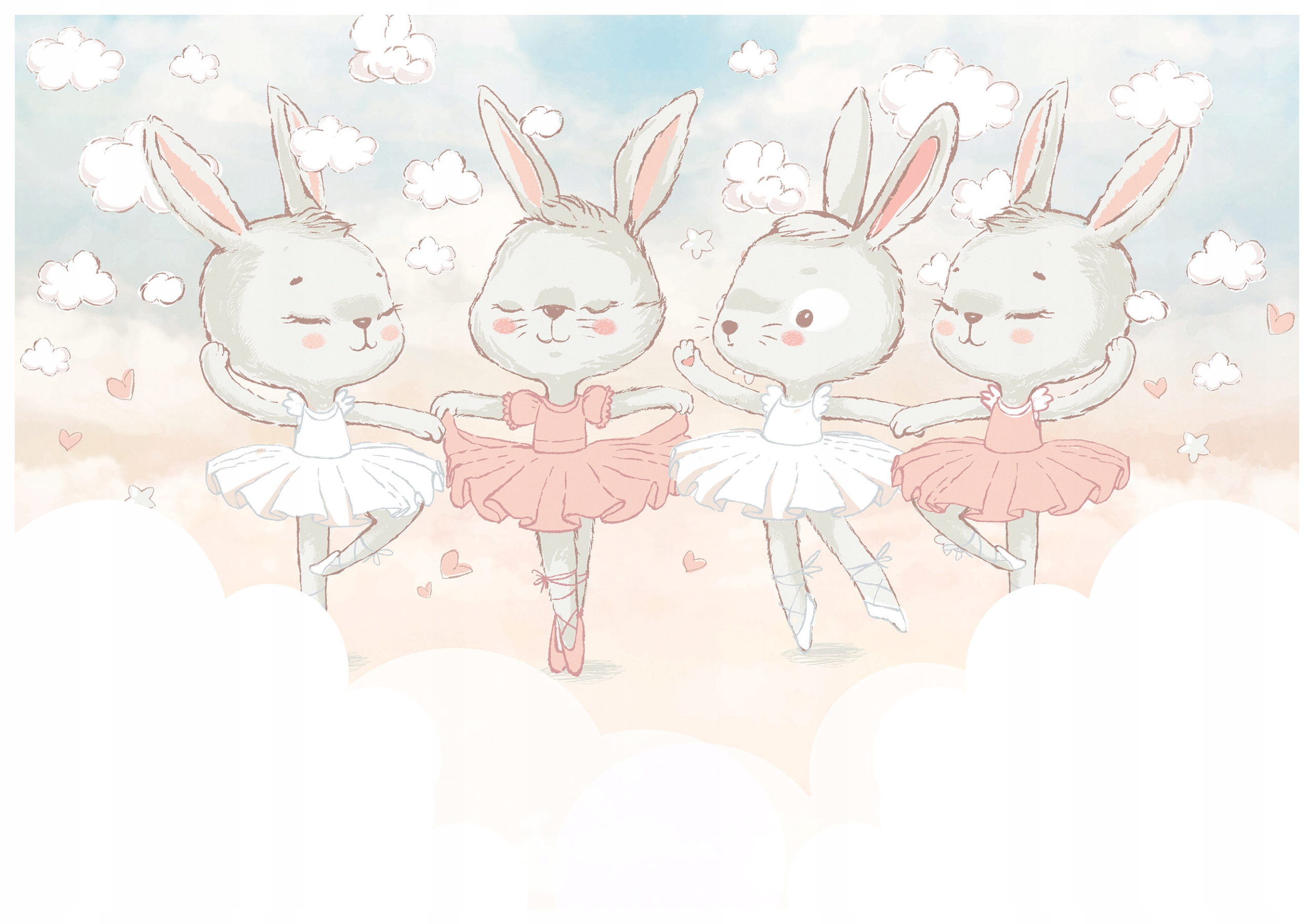 Tapeta Baletné zajačiky v ružových oblakoch do detskej izby 520x318