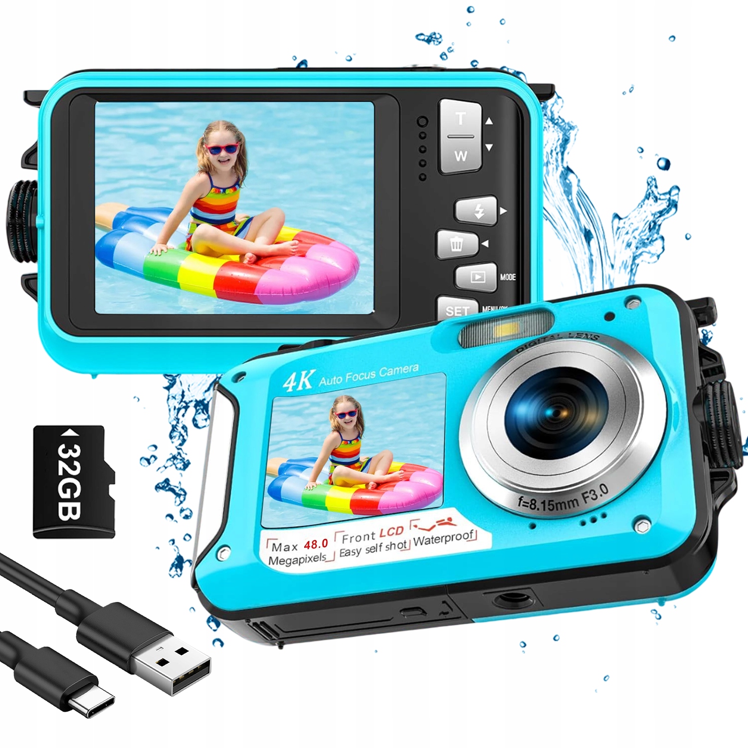 Digitální Fotoaparát 48 Megapixelový Fotoaparát 4K Vodotěsný Dvojitý Odolný Displej