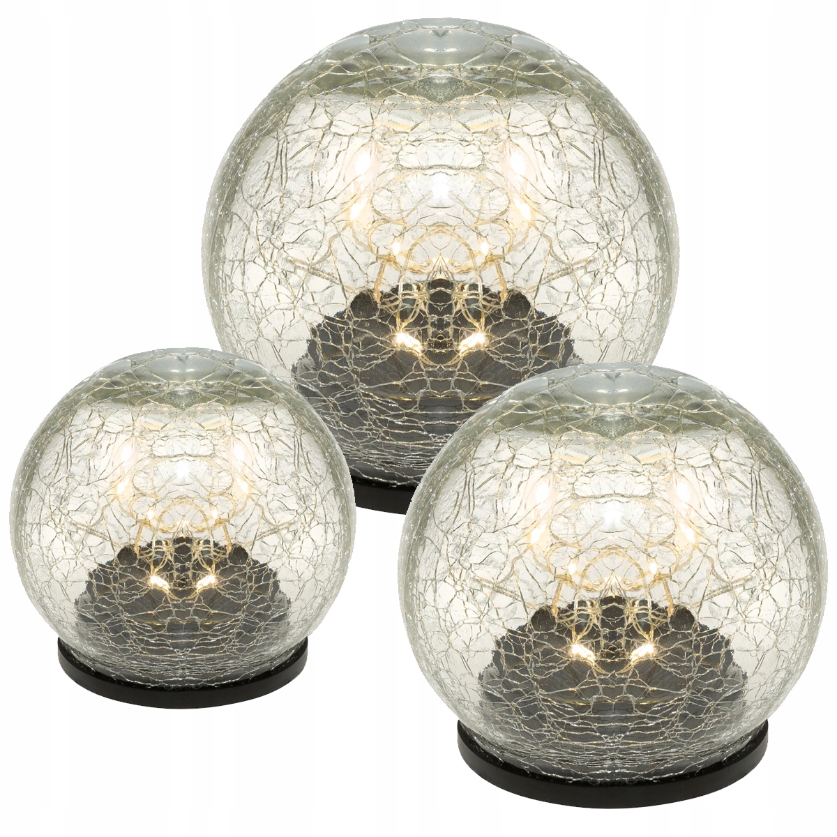 Zestaw 3x Lampa ogrodowa Kula solarna Led Szklana 20 cm 15 cm 10 cm
