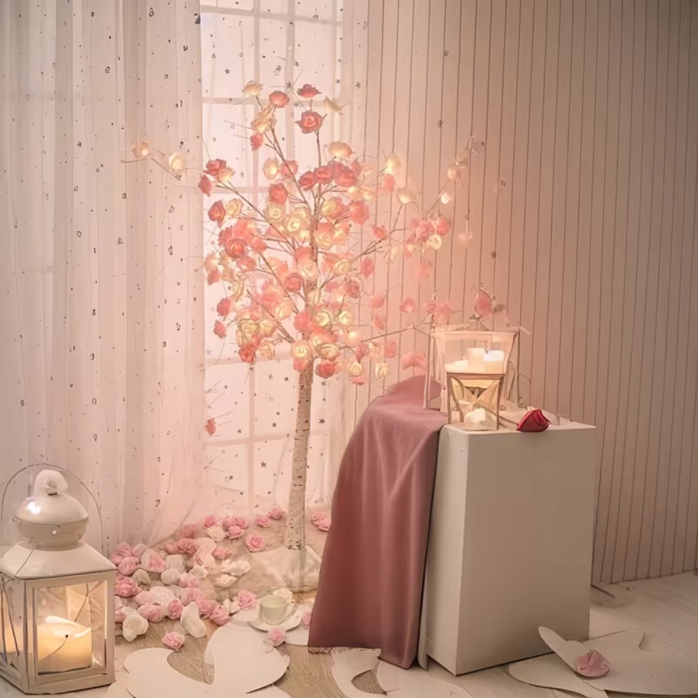 Lampa Nočná lampa strom Veľký stromček ruže ruža ružové kvety 150 cm 1,5M