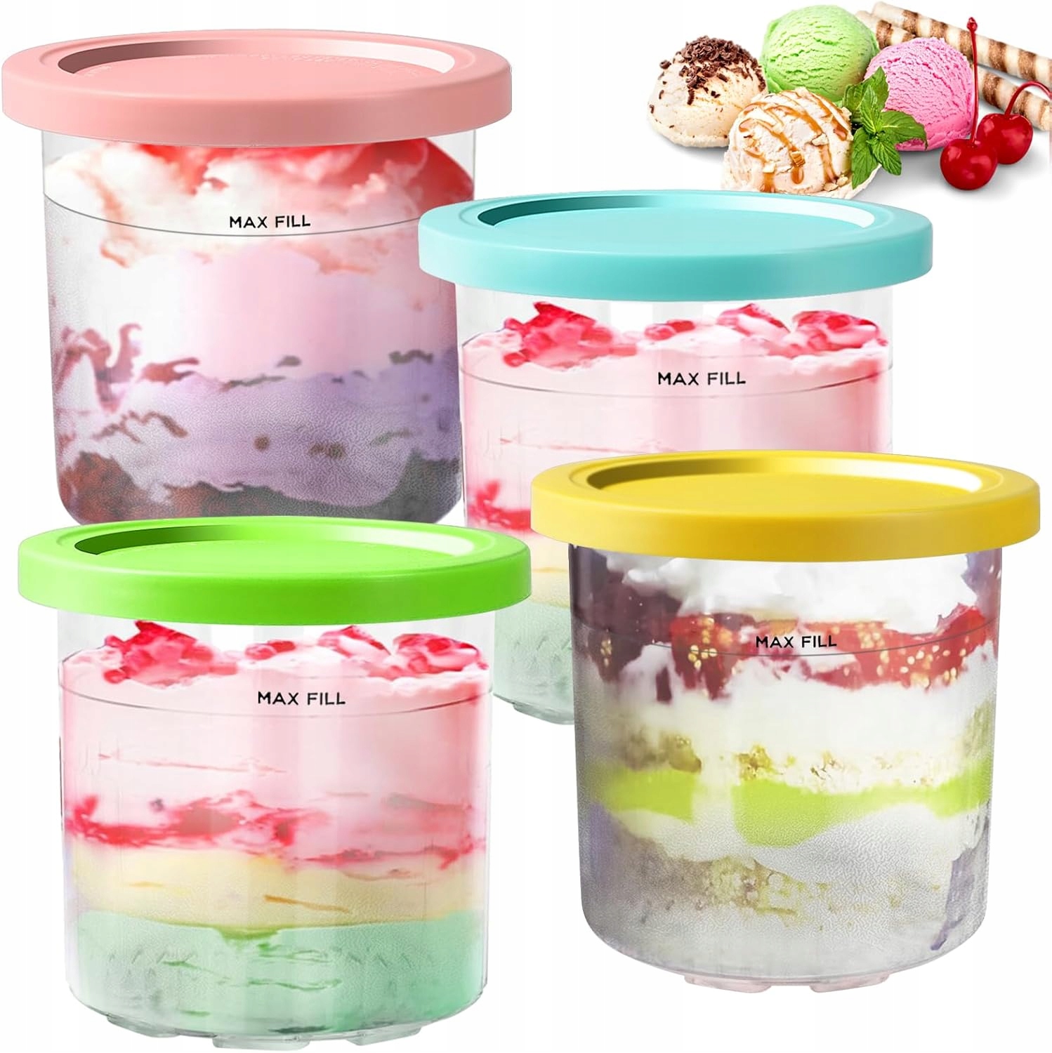 Pojemniki do lodów do Ninja Creami NC300EU 4 sztuki z pokrywką kolorowe