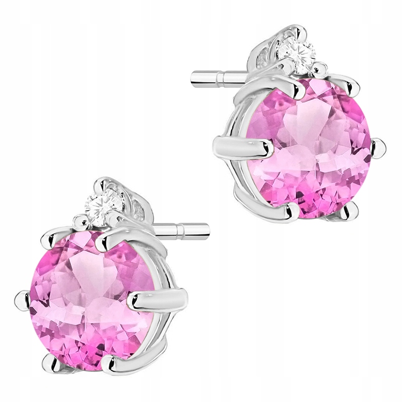 Zlaté Náušnice Dámské Dýka pr. 585 Růžový Topaz 1,20 ct a Brilianty 14k