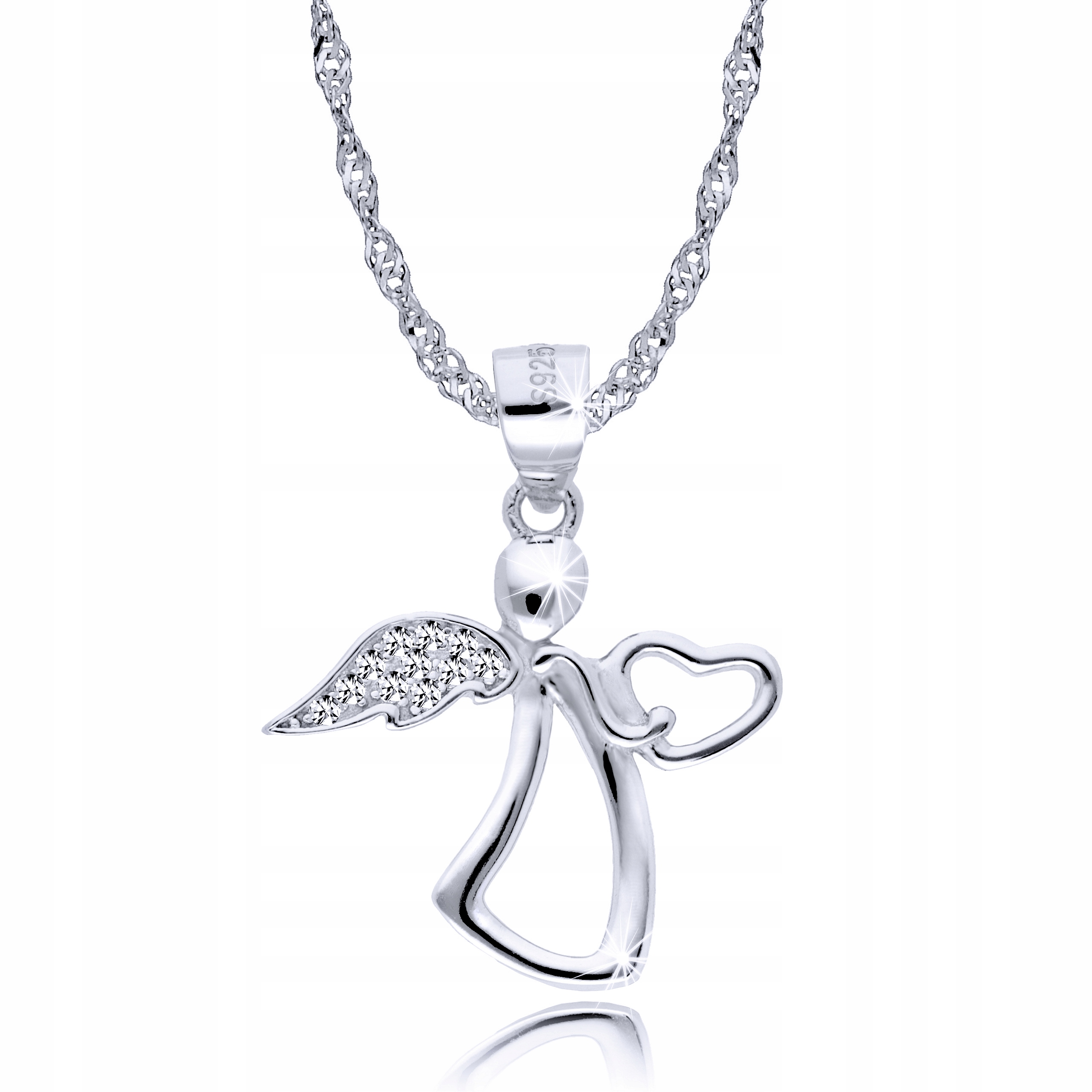 Srebrny Łańcuszek 925 Medalik Aniołek Grawer Marka Euforia