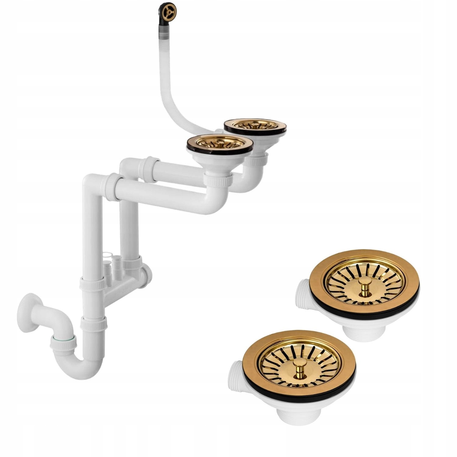 SYFON PRZYŚCIENNY DO ZLEWU ZŁOTY DWUKOMOROWY