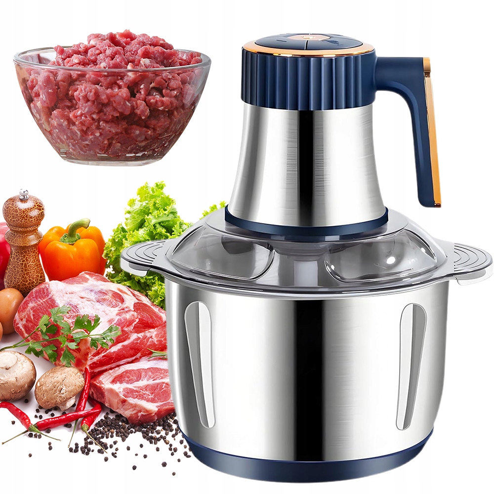 Electriczny Młynek 2 Prędkości 6 Noży 5L Stal Nierdz Mięso Warzywa Owocy