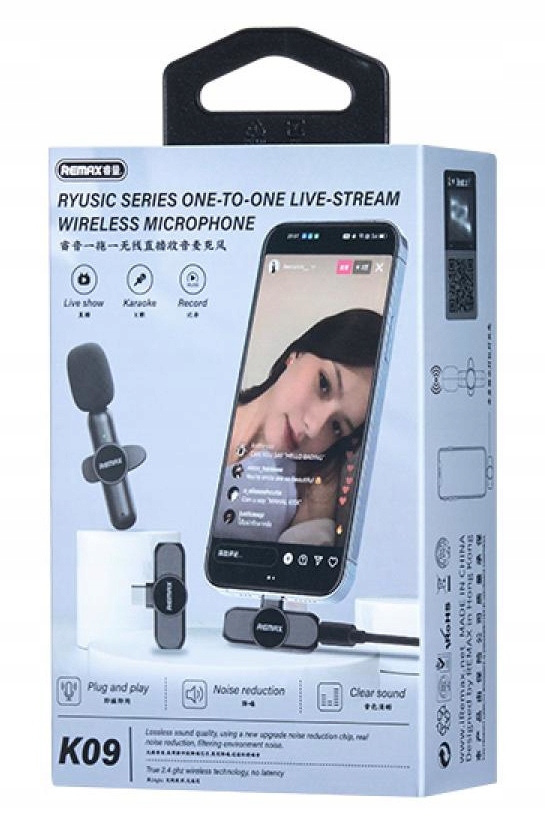 BEZPRZEWODOWY MIKROFON KRAWATOWY dla Streamerów REMAX USB-C Android K09 Informacje o bezpieczeństwie CE
