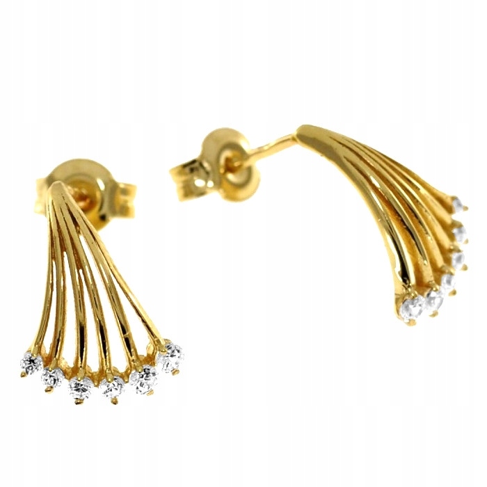 Náušnice ze zlata ryzosti 585 se zirkony na tyčince