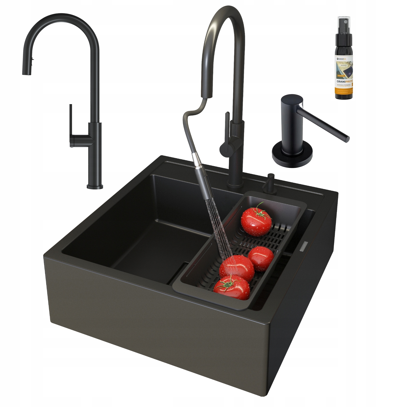 Dřez Dřez Tavo Skandinávský Farmářský Kohoutek Dávkovač Odkapávač Černý