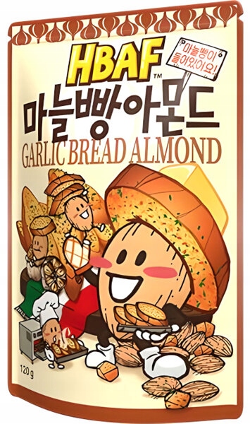 3x Mandle pražené s příchutí česnekového chleba, sáček 120 g Hbaf