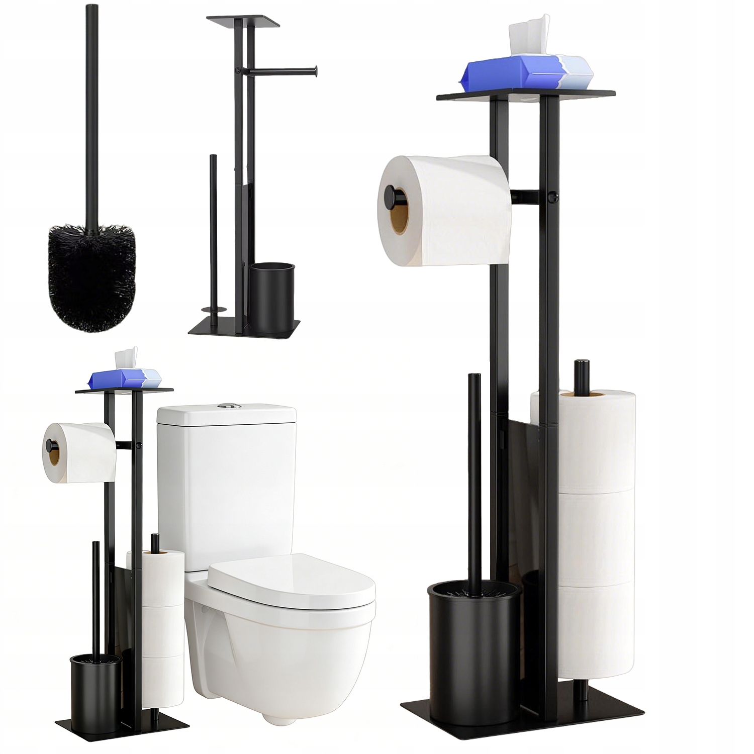 Stojan Na Toaletní Papír Moderní Wc Kartáč 67 CM Černý