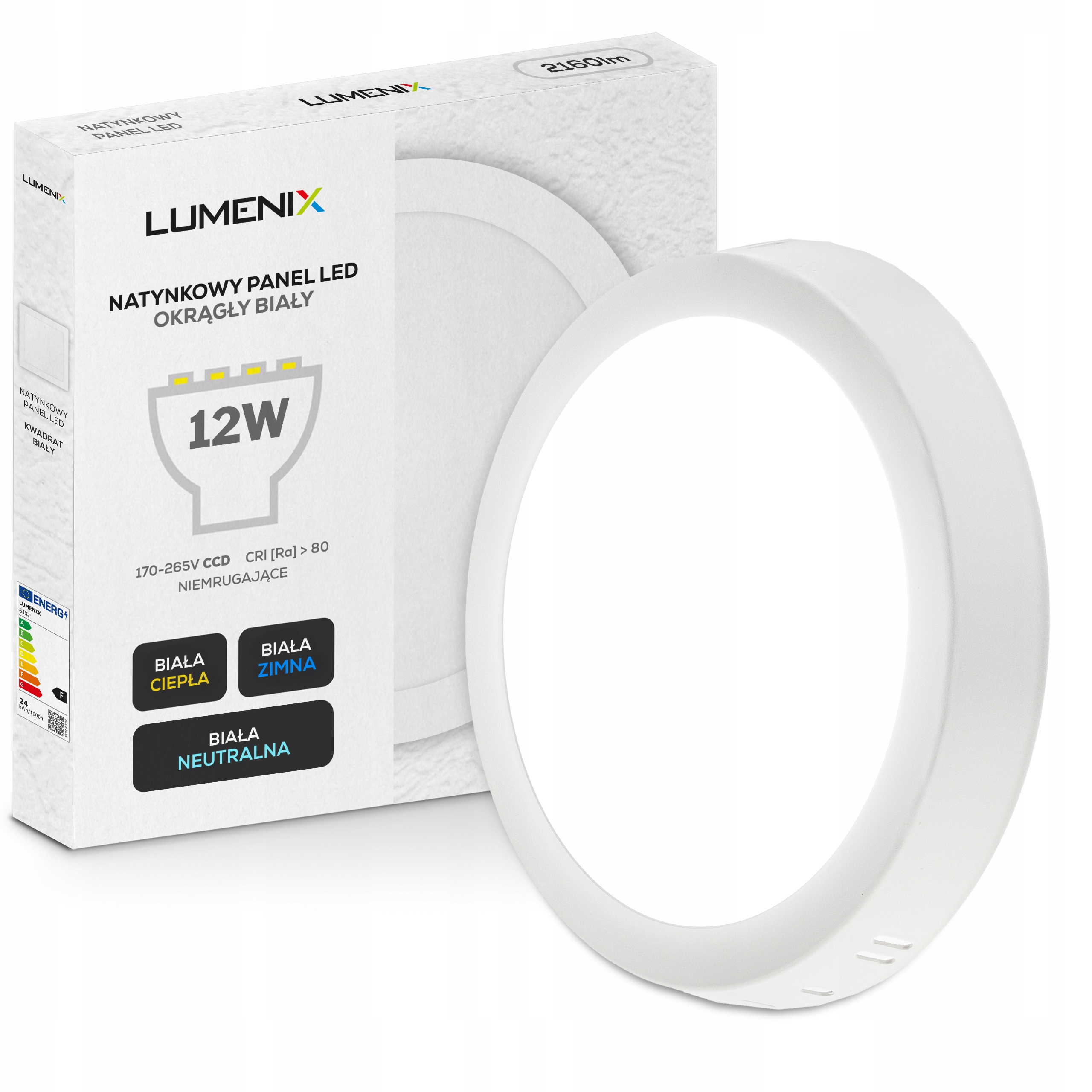 

Panel plafon Led Natynkowy okrągły 12W Nie Mruga