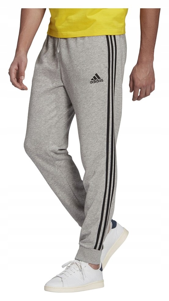 Kalhoty Adidas Essentials Tapered Cuff 3 Stripes šedé GK8889 vel. S