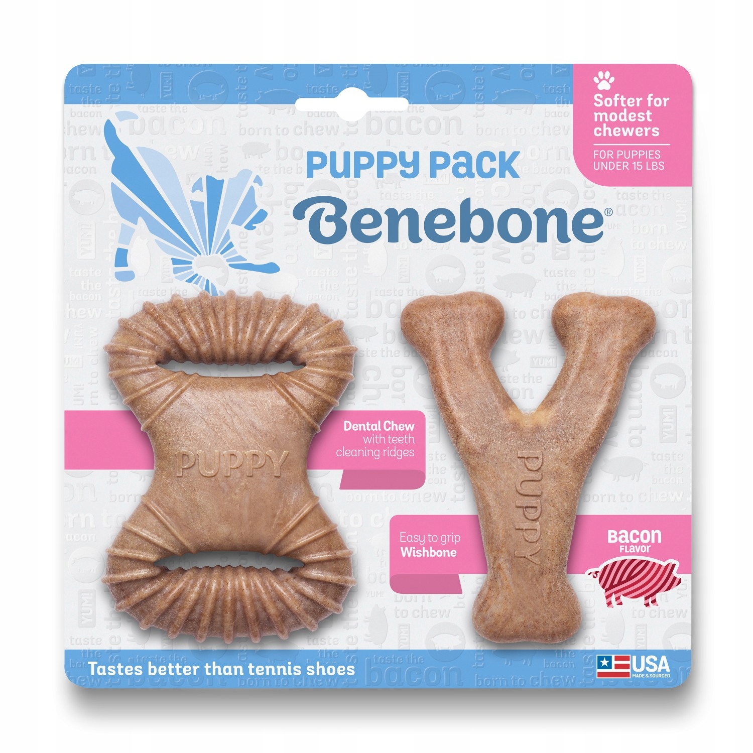 Benebone 2-PACK pro puppy Dentální kousátko Přátelská kost Slanina Xs