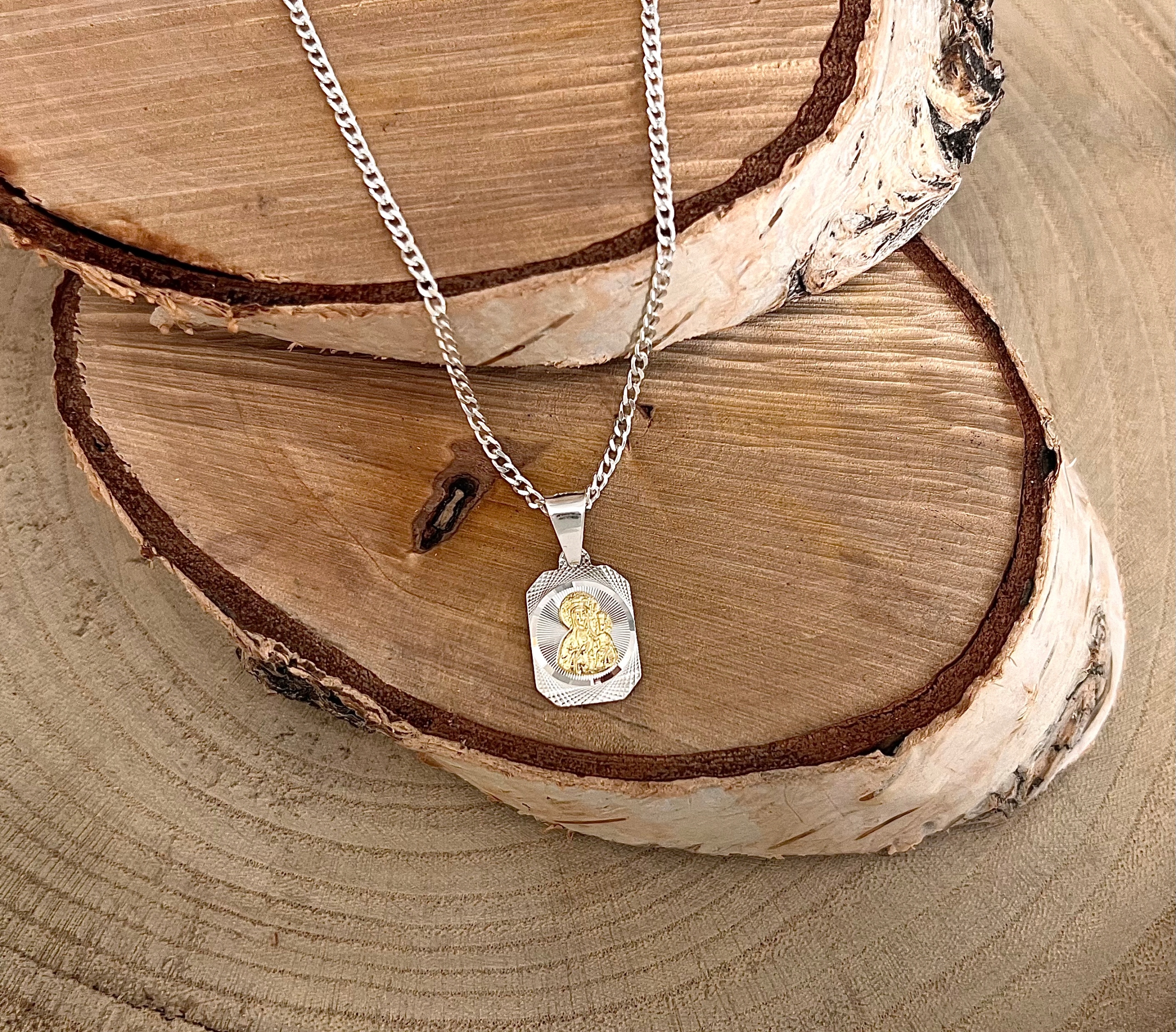 ŁAŃCUSZEK SREBRNY PANCERKA I MEDALIK 925 na KOMUNIĘ na CHRZEST SREBRO 925 Kod producenta ADA0-20484