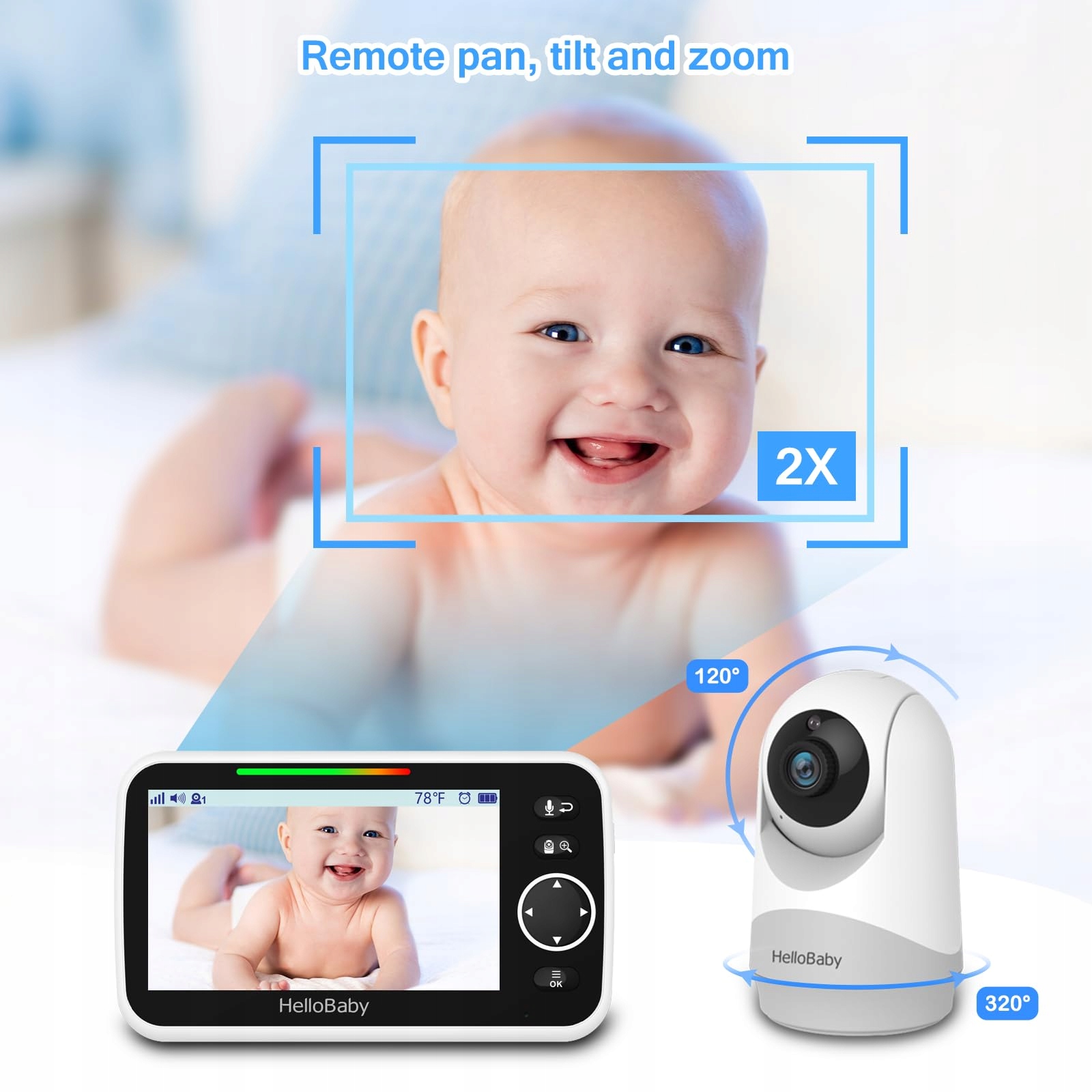 HELLOBABY Monitor Z Kamerą Audio 5 Calowy Ekran 3500mAh Bateria — miniatura 5