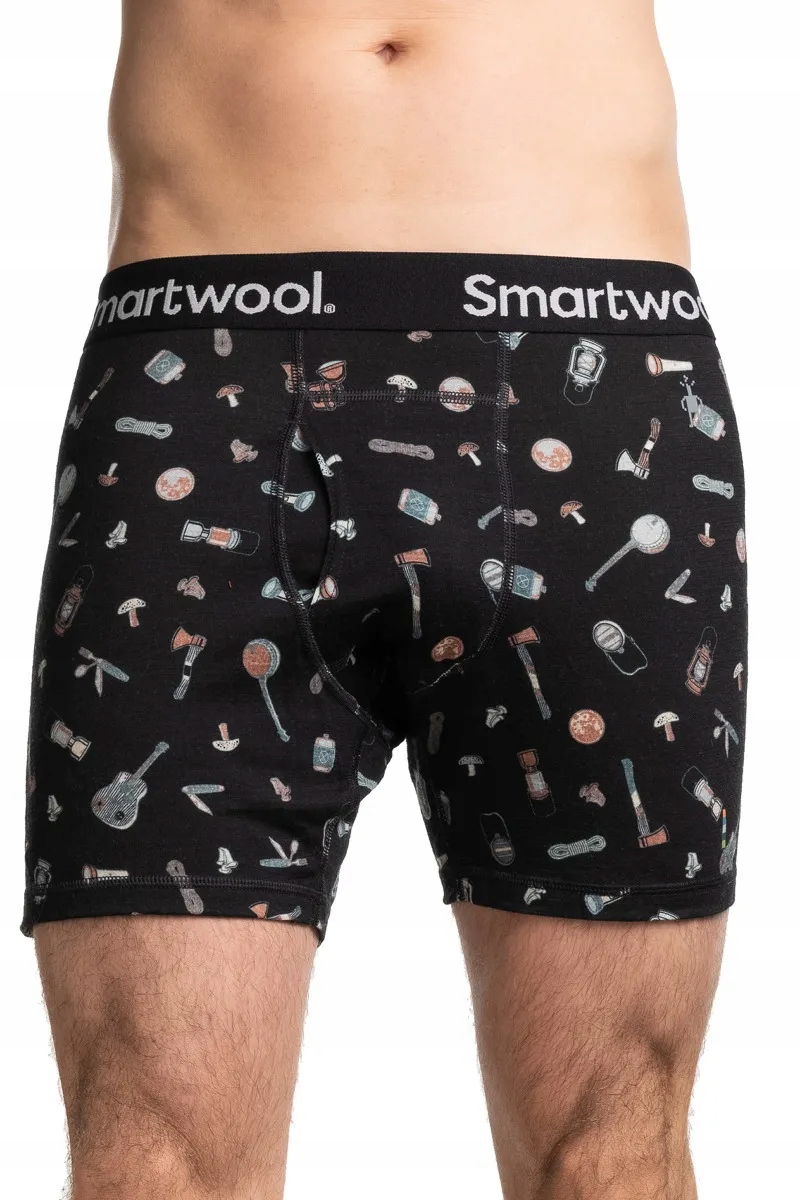 Męskie bokserki termiczne Merino Print Boxer Brief czarne S