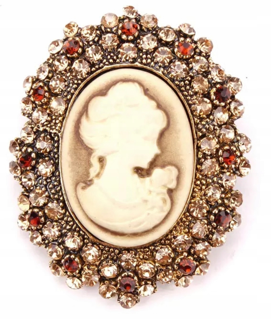

Broszka Kamea Portret Złota Stara Duża Ozdoba Pin