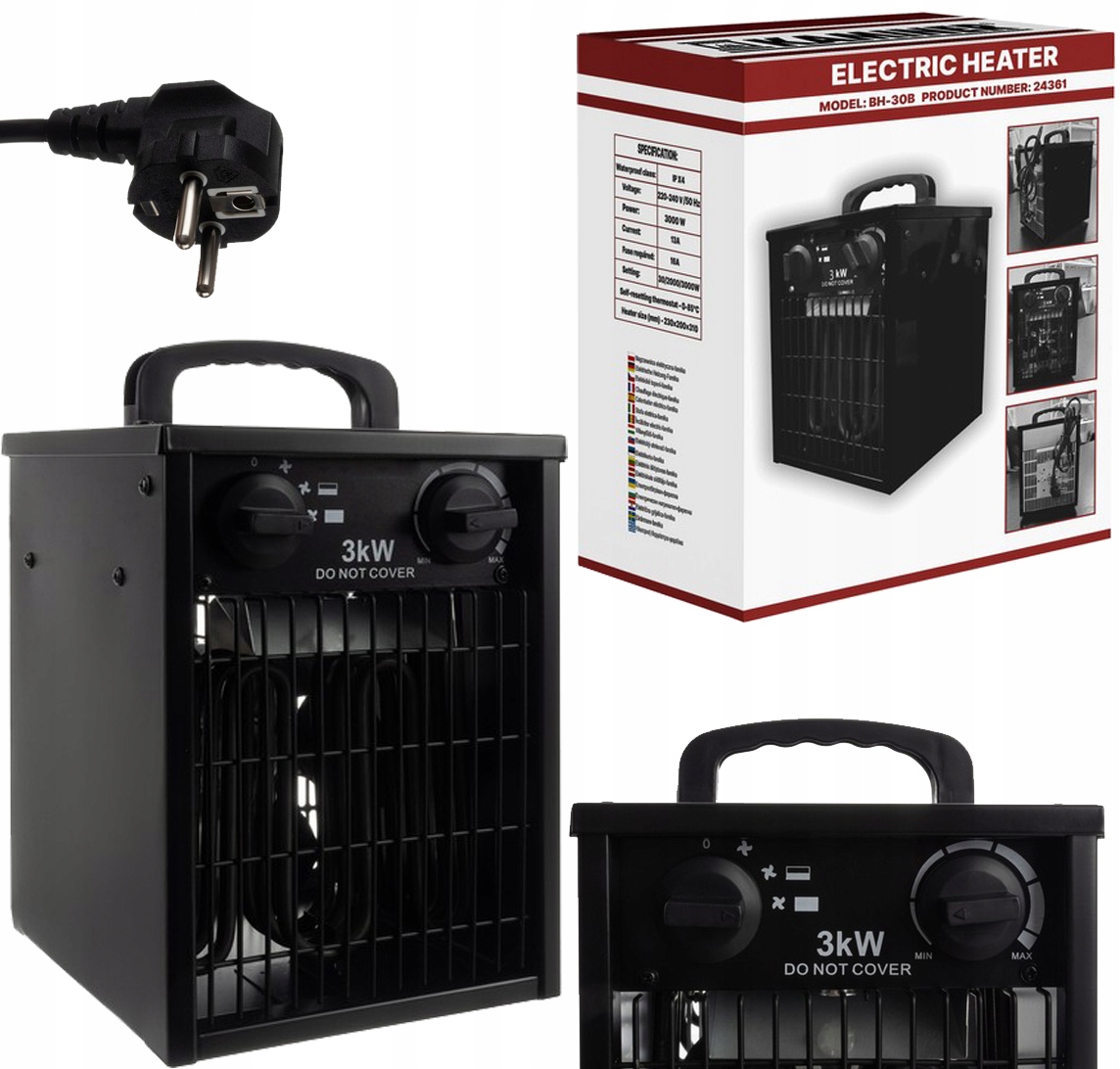 Elektrický Ohřívač Farelka Termostat Výkonný Ohřívač 3kW 3000W