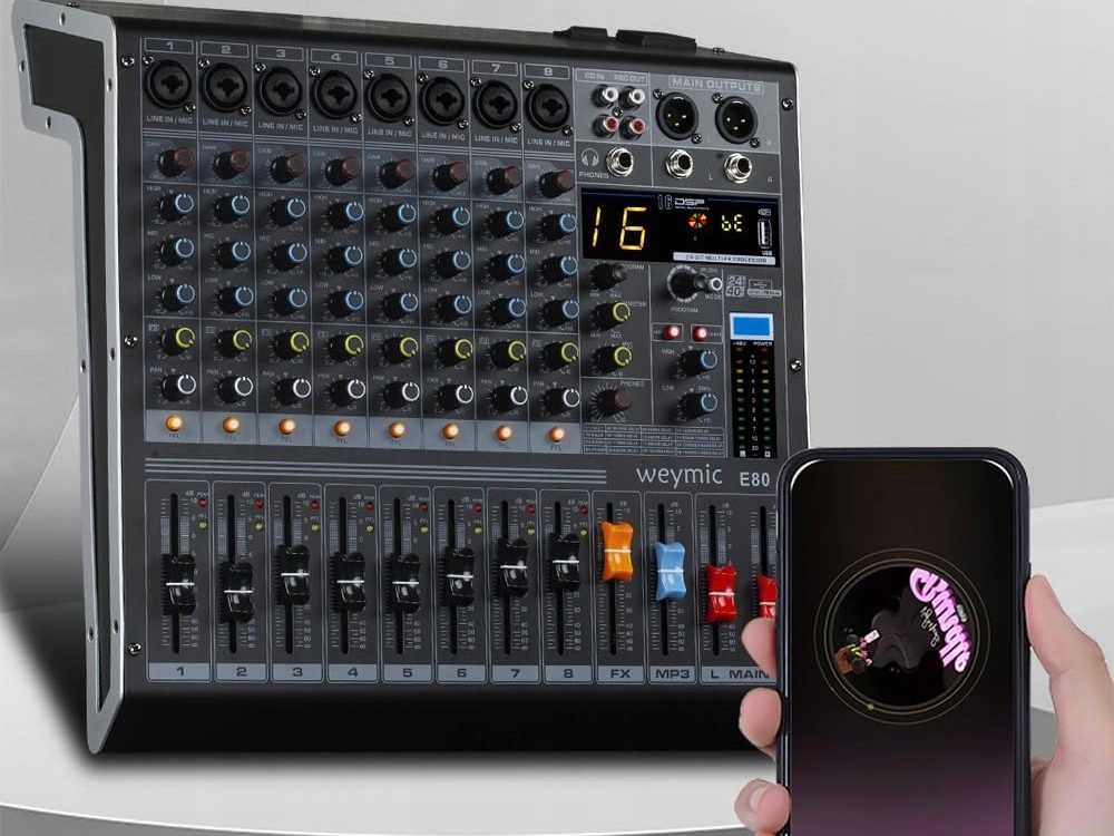 Mixér Weymic E-Series s 8 mikrofonními vstupy Xlr, +48 V