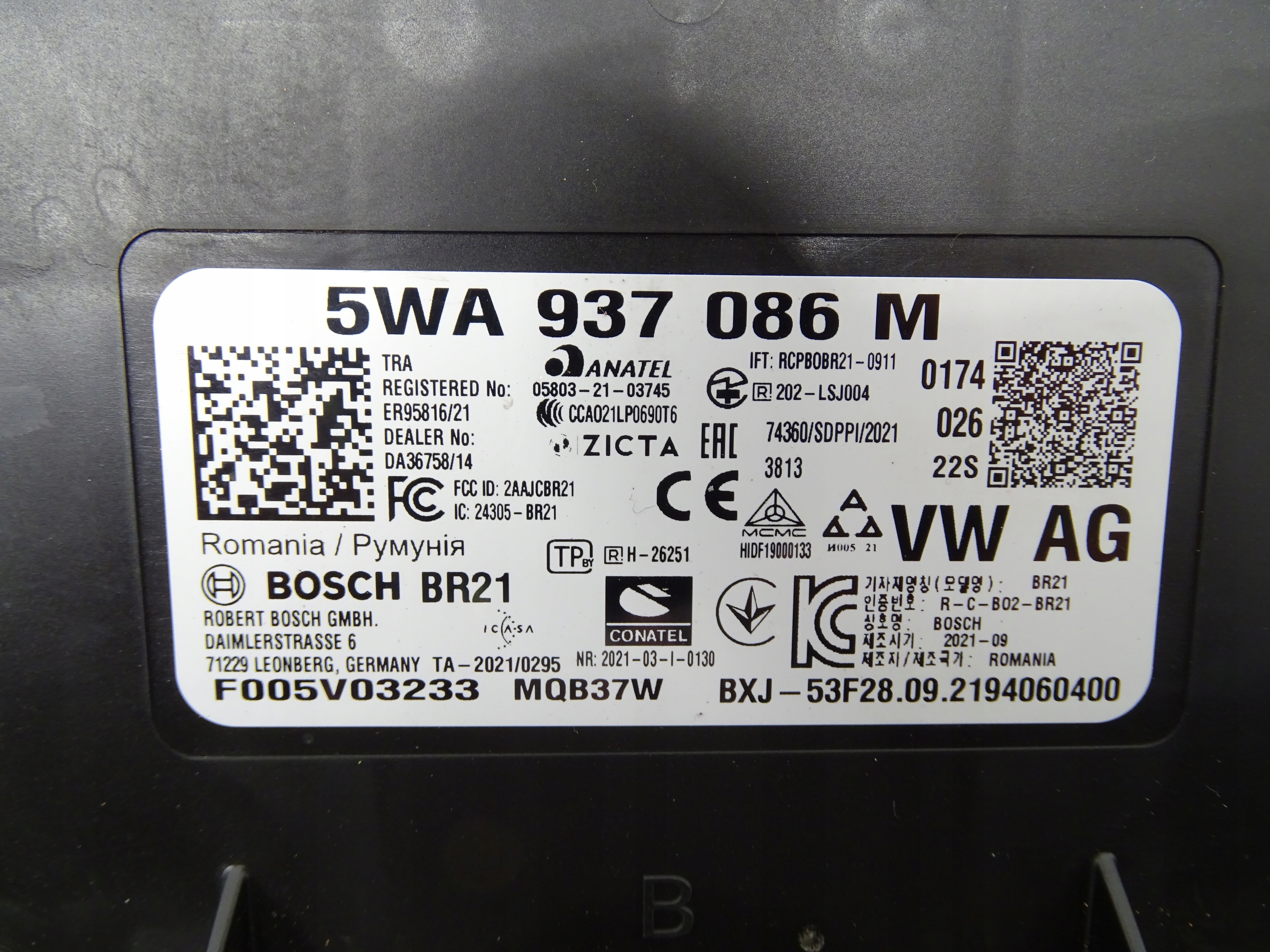 control unit comfort control unit VW GOLF VIII 5WA937086M