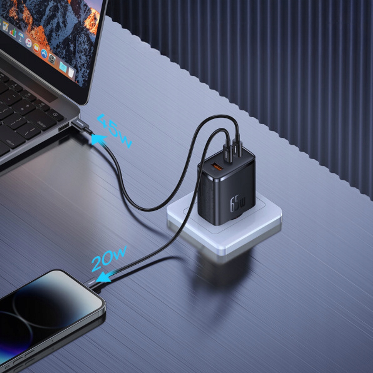 BASEUS SZYBKA ŁADOWARKA SIECIOWA KOSTKA ZASILACZ 2X USB-C + USB, 65W Złącza USB typ C USB