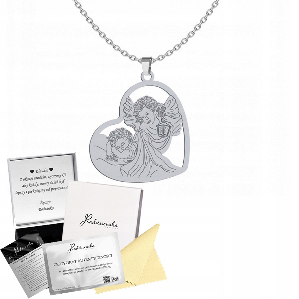 Stříbrný náhrdelník Anděl strážný Srdce Řetízek 925 Dárek Gravírování Bonus