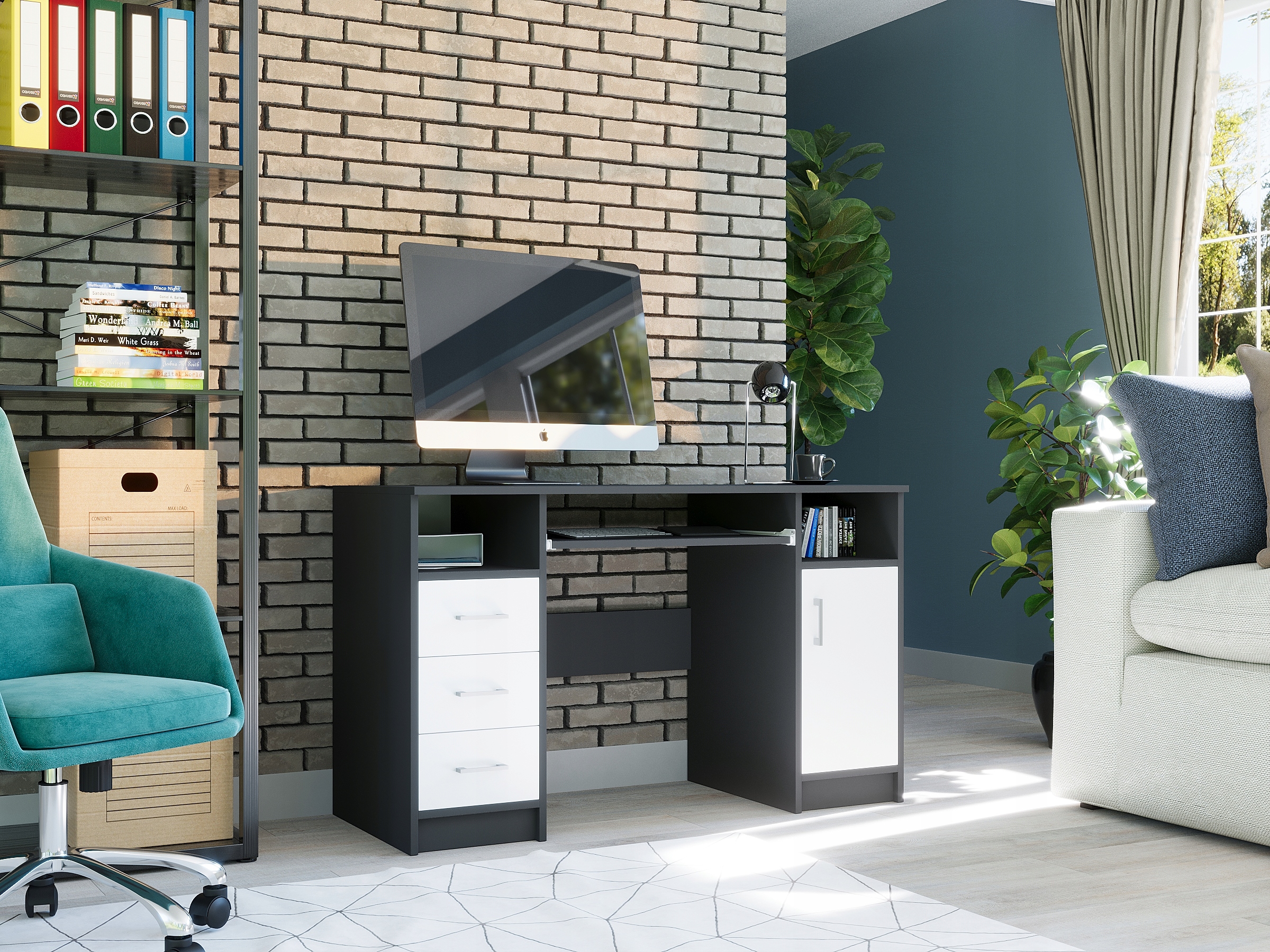 Biurko komputerowe stolik 124cm N-11 ANTRACYT MIX