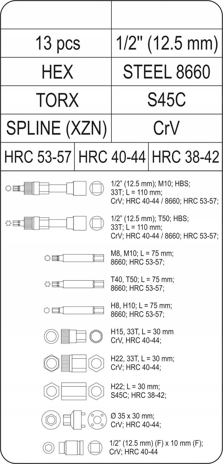 ZESTAW KLUCZE DO ALTERNATOROW ZE SPRZEGLEM YT 0421 Producent code YT 0421