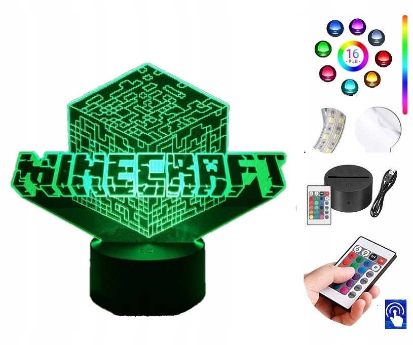 

Lampka Nocna Minecraft Pixele Led Grawer Plexido