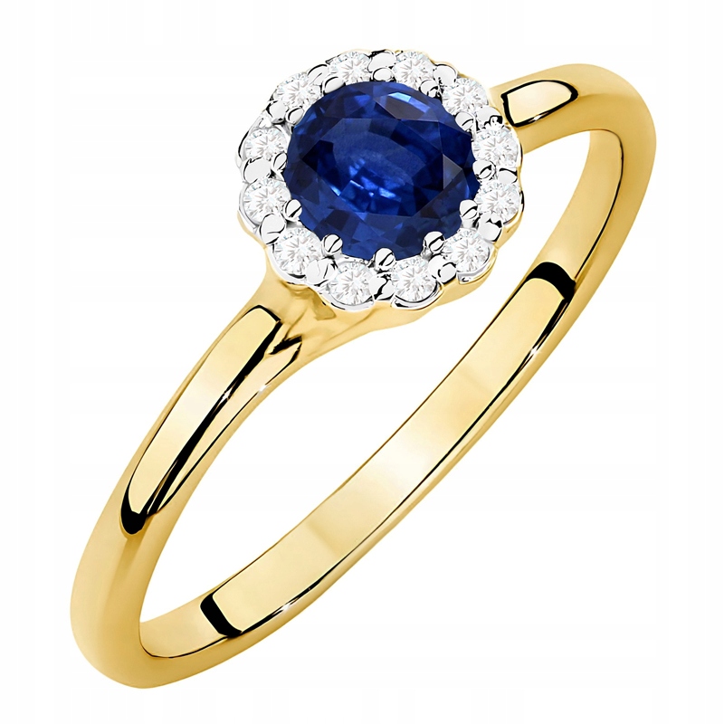 Zlatý Prstýnek pr. 585 s safírem 0,50 ct a brilianty 0,10 ct 14k