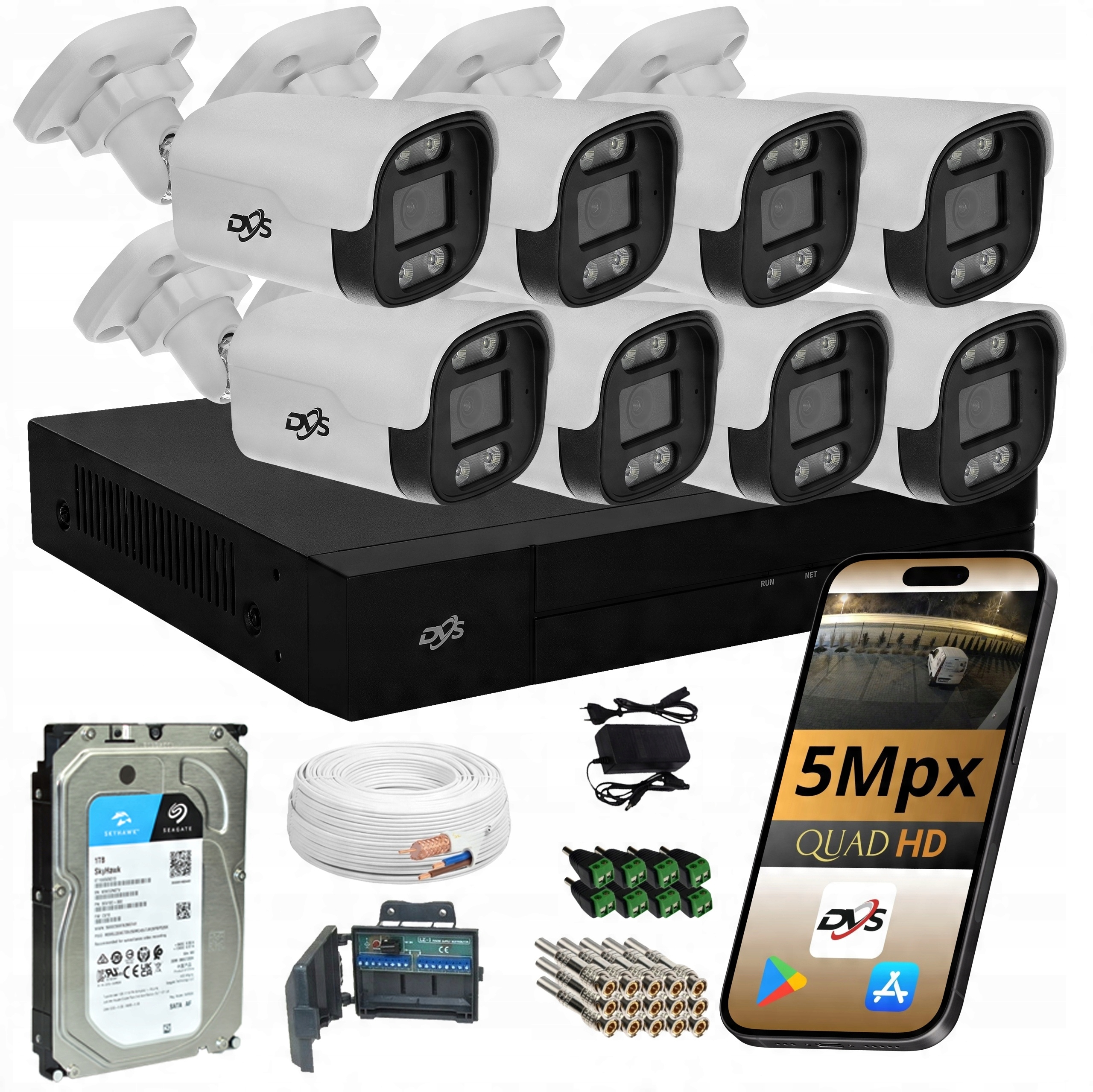 Sada 8 Kamer Pro Monitorování Kamery Analogové Venkovní Tuba 5Mpx Dvs 1TB