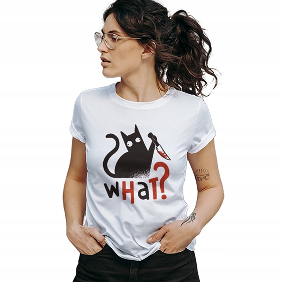 

Koszulka T-shirt Z Nadrukiem Kota What Prezent S