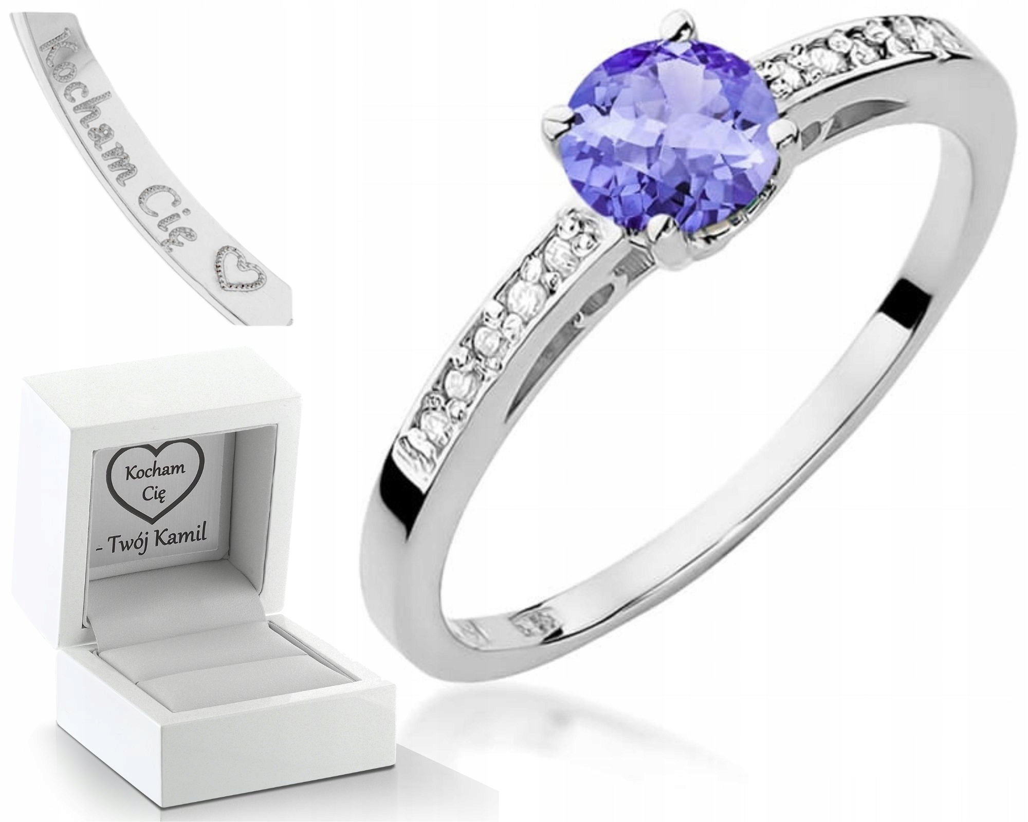 Zásnubní Prstýnek Z Bílého Zlata S Diamanty A Gravírování 585, Dárek