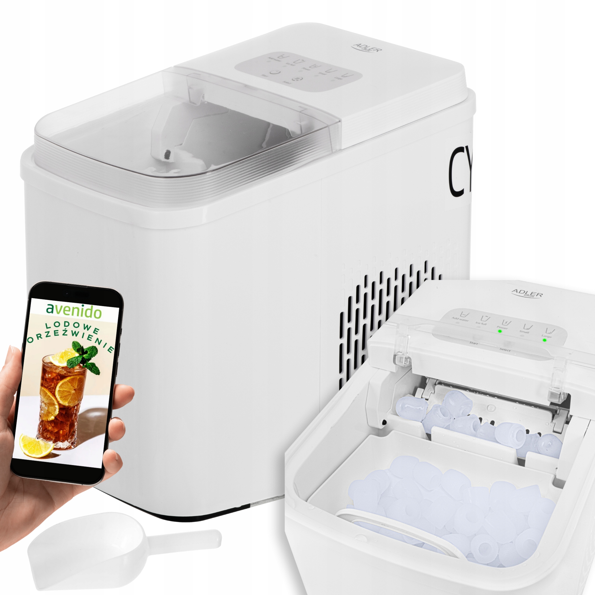 Výrobník ledu Domácí stroj na kostky ledu 12 kg 2 velikosti kostek 105 W
