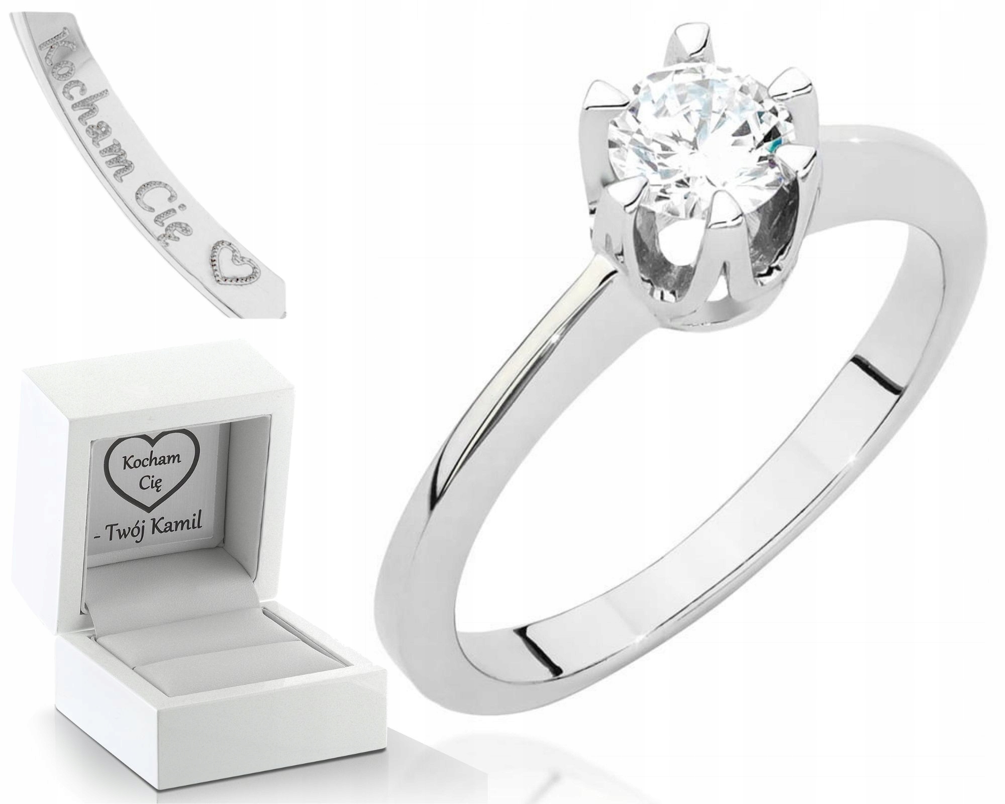 Bílé Zlato Prstýnek S Diamantem 585 Gravírování Briliant