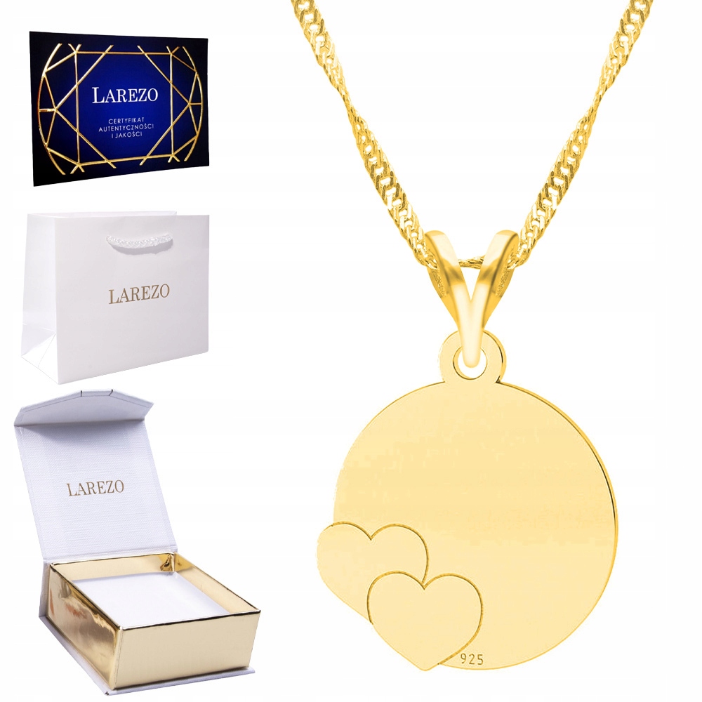 Zlatý náhrdelník 925 Pozlacený Kulatý plech se srdíčky Dvě Srdíčka