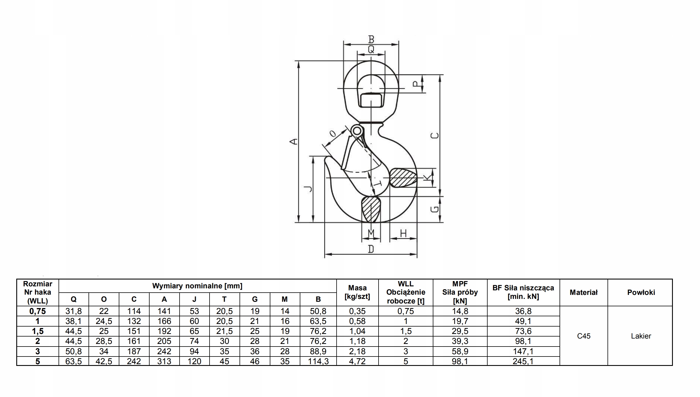 HAK OBROTOWY Z ZABEZPIECZENIEM 750 KG Marka inna