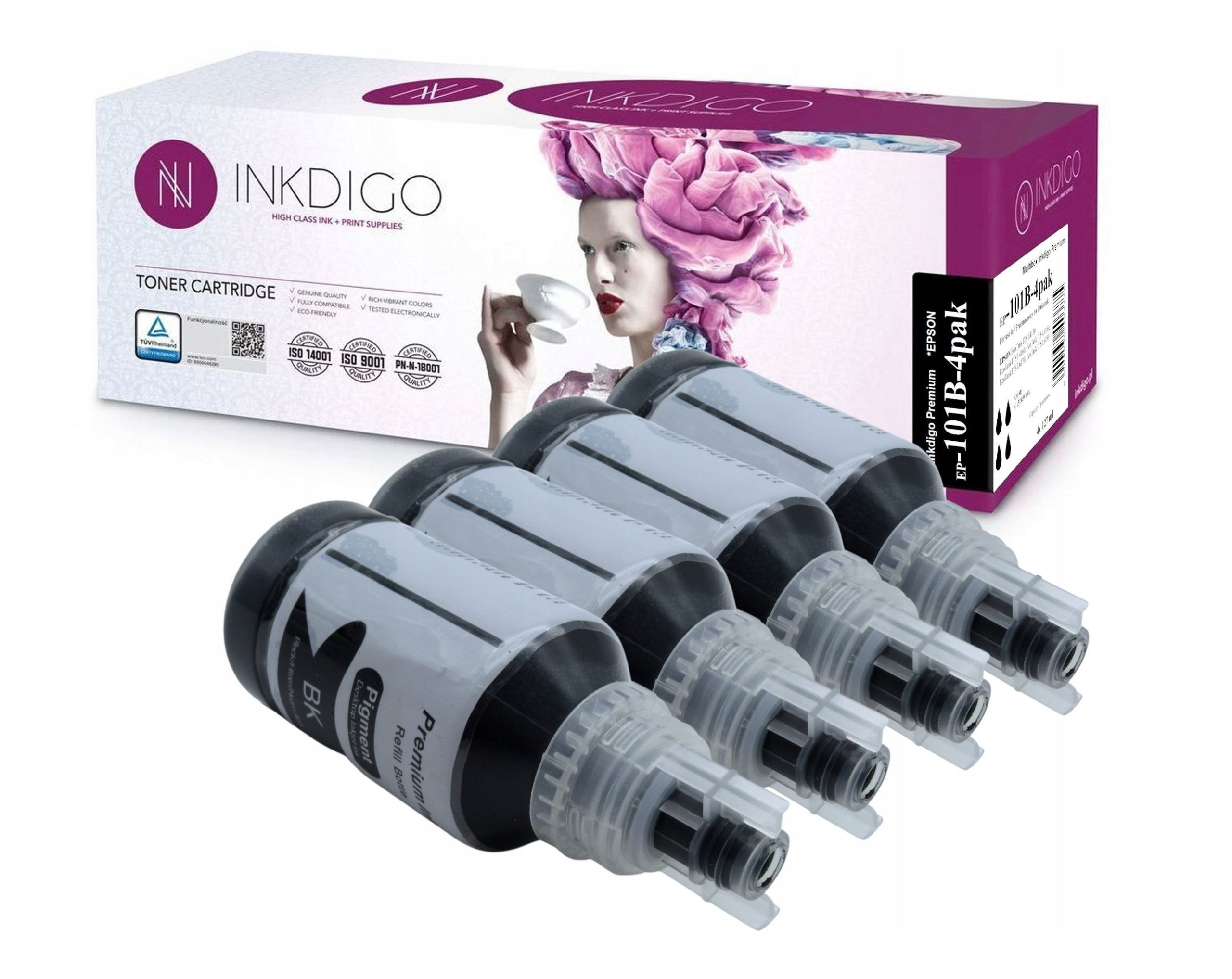 

4x Czarny Tusz Do Epson 101 Zwiększona Wydajność