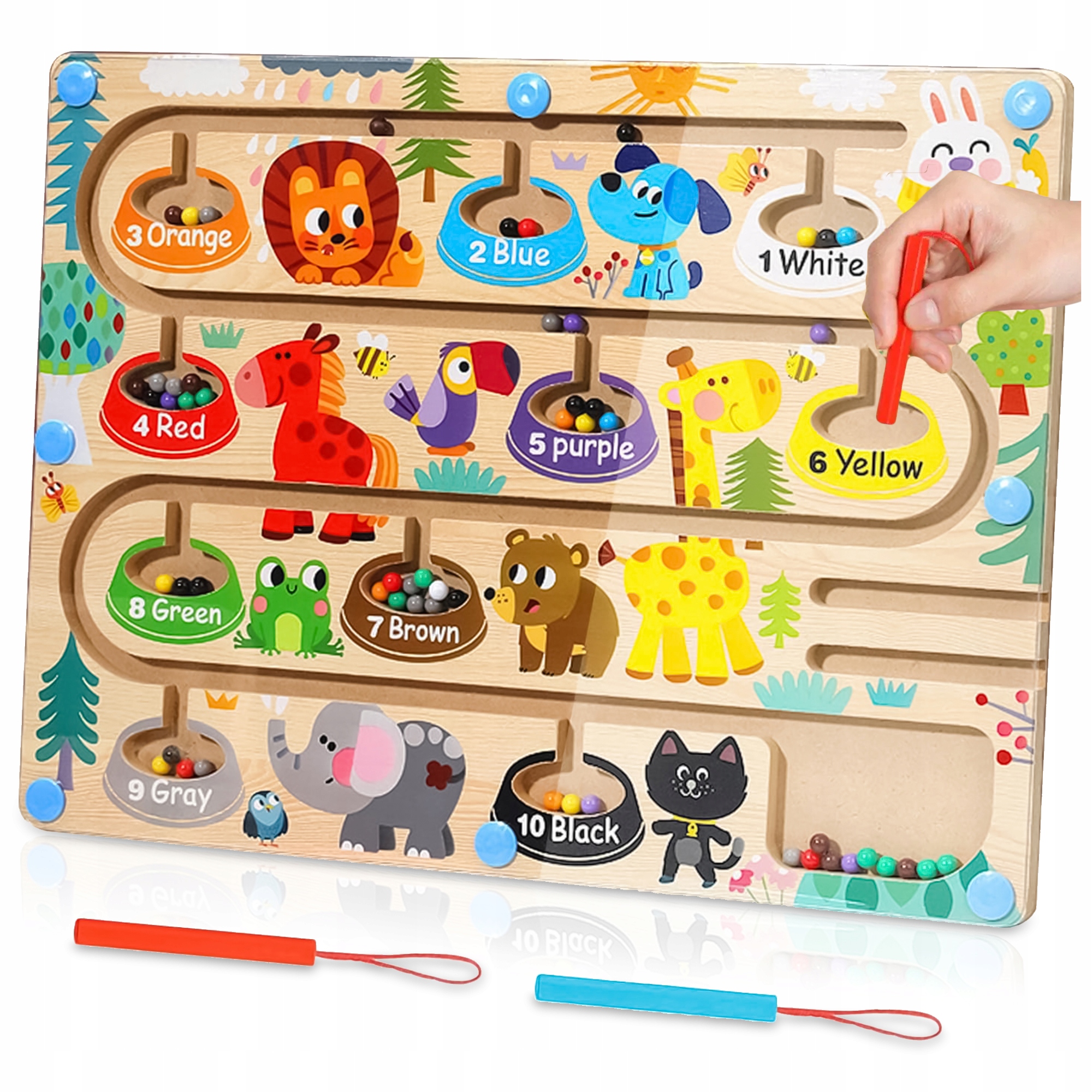 TABLICA NAUKA LICZENIA I KOLORÓW LABIRYNT MAGNETYCZNY DREWNIANY MONTESSORI
