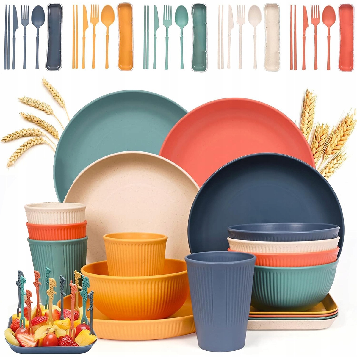 52 Szt Zestaw Piknikowy Kempingowy Naczynia Sztućce Turystyczne 5 Osób