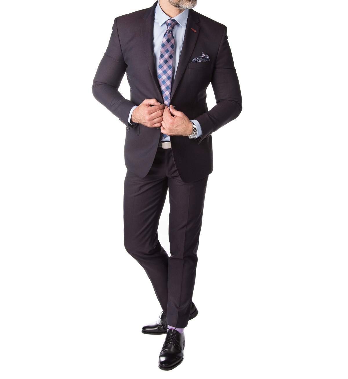 Pánský oblek jednoradový švestkový hladký Slim 188/104/90