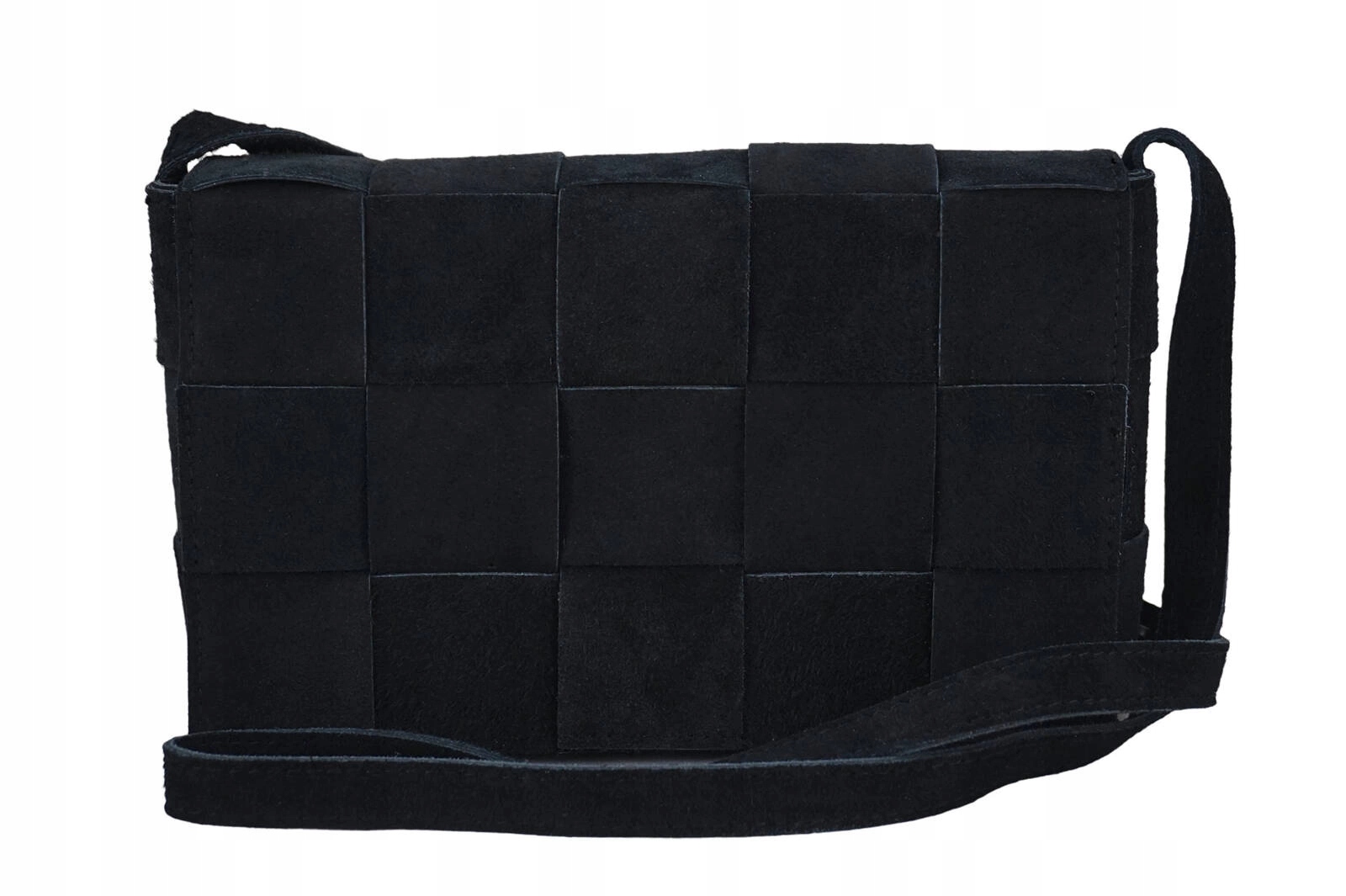 Kabelka přes rameno semišová kožená s kostkovaným vzorem černá