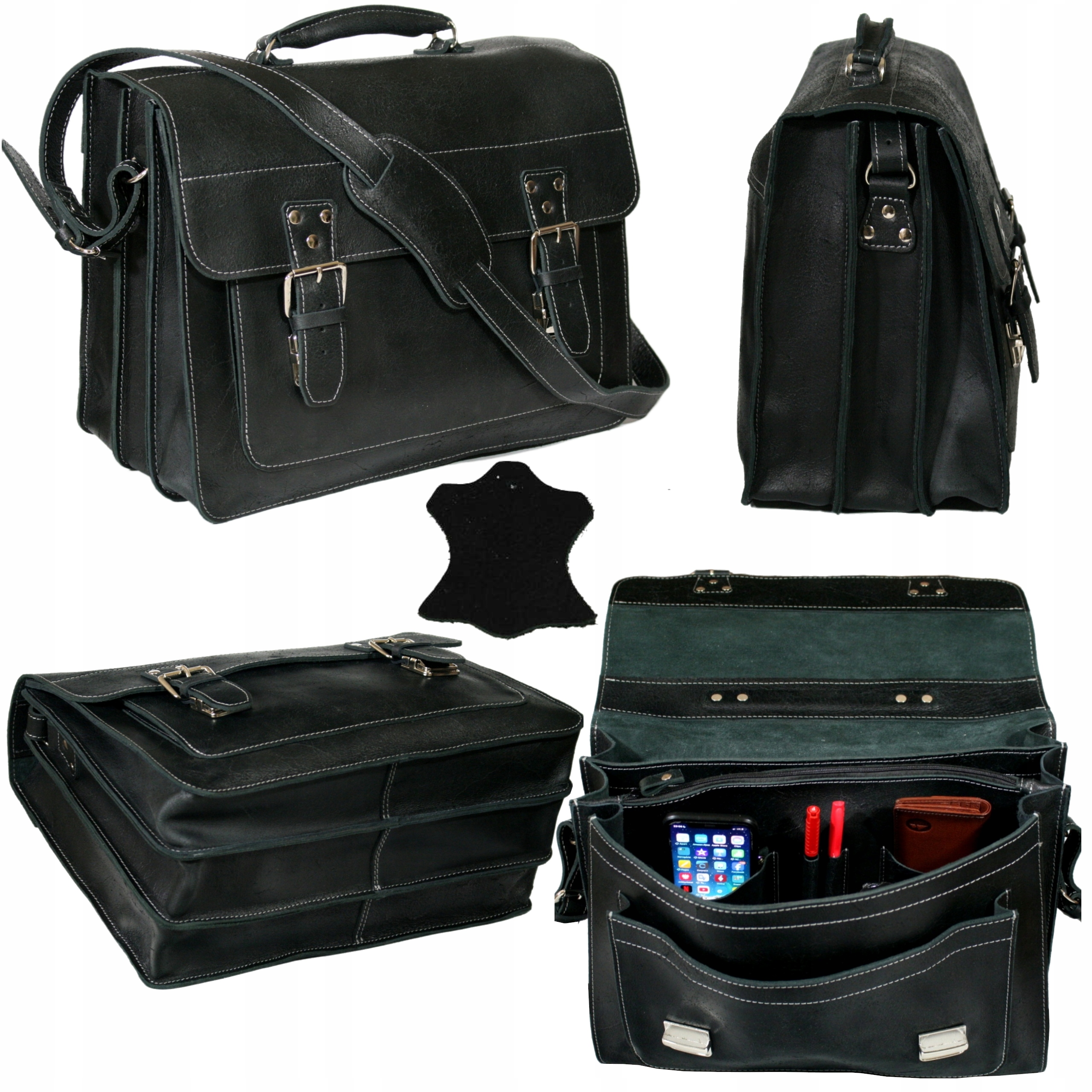 Pánská kožená aktovka černá velká pojme notebook 17 polská výroba